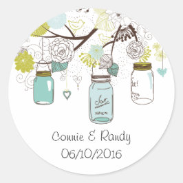 Country Rustieke Blauwe Mason Jar Bruiloft Sticker