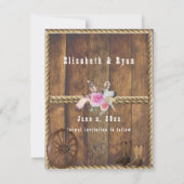 Country Rustieke Bruiloft Rozen Hoefijzers Touw Save The Date (Achterkant)