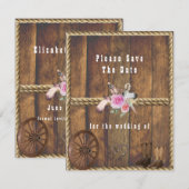 Country Rustieke Bruiloft Rozen Hoefijzers Touw Save The Date (Voorkant / Achterkant)