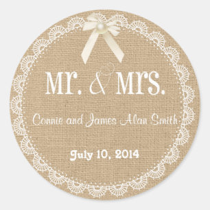 Country Rustieke Burlap en Kant Bruiloft Sticker