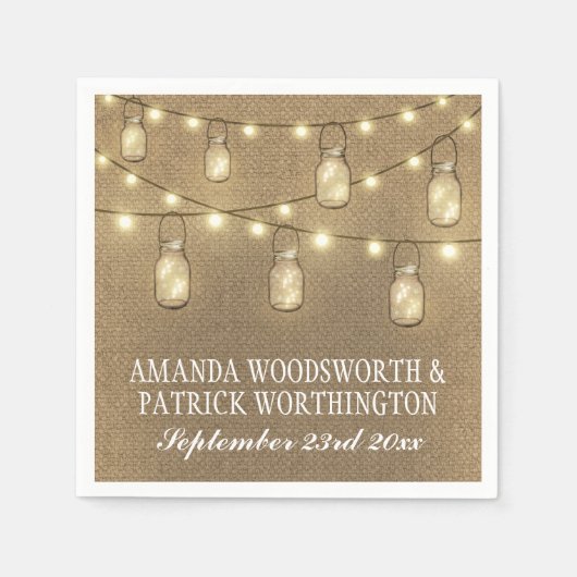 Country Rustieke Burlap Mason Jar Trouwservetten Servet (Voorkant)