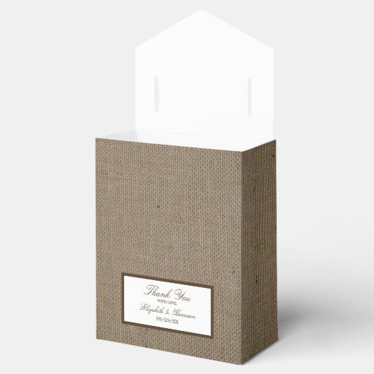 Country Rustieke Burlap Monogram Boom Bruiloft Bedankdoosjes (Geopend)