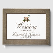 Country Rustieke Burlap Monogram Boom Bruiloft Gastenboek (Voorkant)