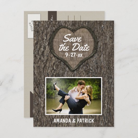 country rustieke gesneden eiken boom bewaar de dat aankondigingskaart (Voorkant / Achterkant)