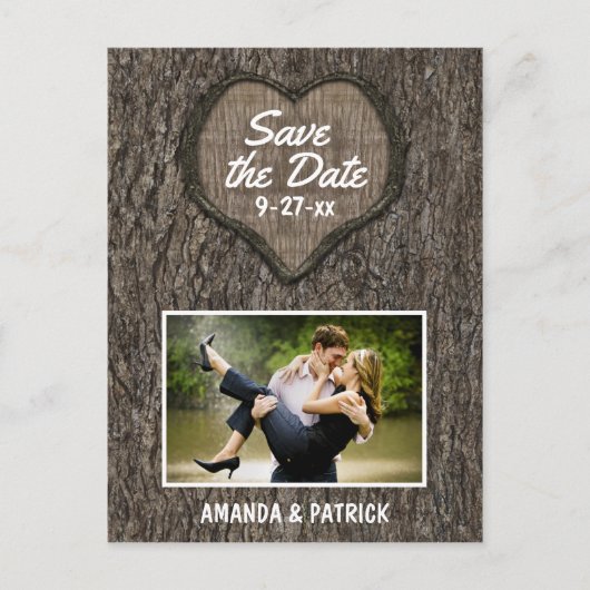 country rustieke gesneden eiken boom bewaar de dat aankondigingskaart (Voorkant)