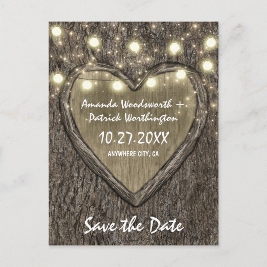 country rustieke gesneden eiken boom bewaar de dat aankondigingskaart (Voorkant)