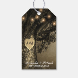 Country Rustieke  Gesneden Eiken Boom Bruiloft Cadeaulabel