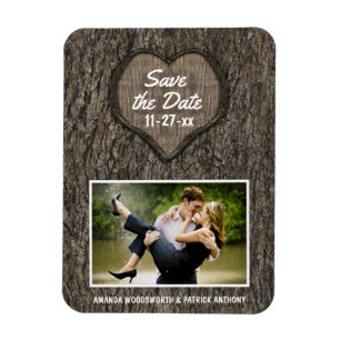 Country Rustieke gesneden eiken boom Save the Date Magneet