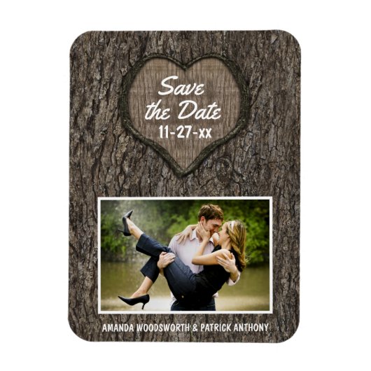 Country Rustieke gesneden eiken boom Save the Date Magneet (Verticaal)