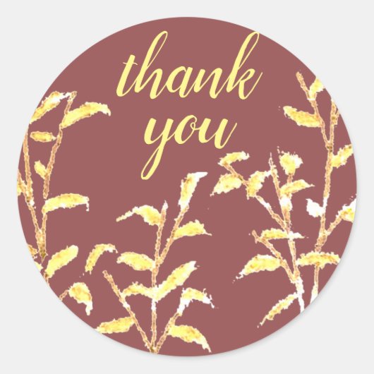 Country Rustieke Gouden Gele Botanische Dank u Ronde Sticker (Voorkant)