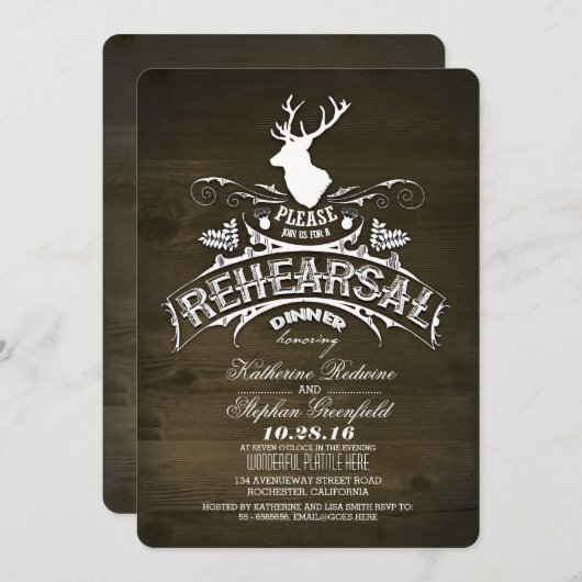 Country rustieke herten repetitie diner uitnodigin kaart (Voorkant / Achterkant)