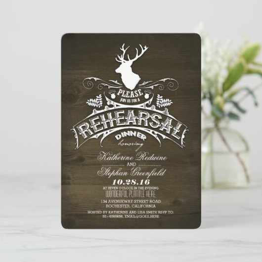 Country rustieke herten repetitie diner uitnodigin kaart (Staand voorkant)