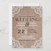 country rustieke jute stof kant trim bruiloft kaart (Voorkant)