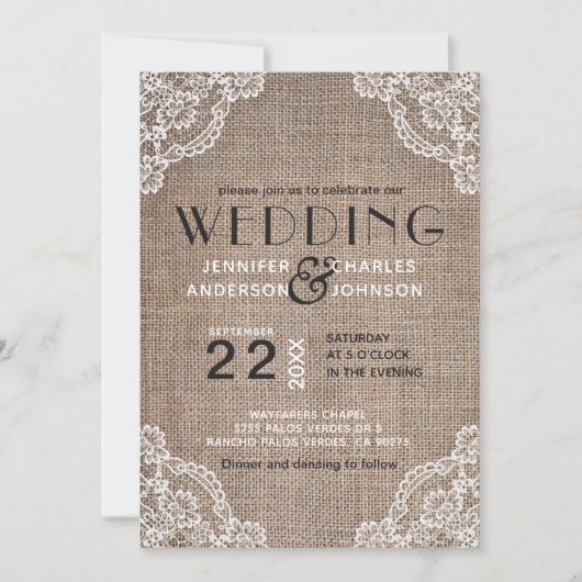 country rustieke jute stof kant trim bruiloft kaart (Voorkant)