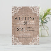 country rustieke jute stof kant trim bruiloft kaart (Staand voorkant)