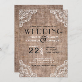 country rustieke jute stof kant trim bruiloft kaart