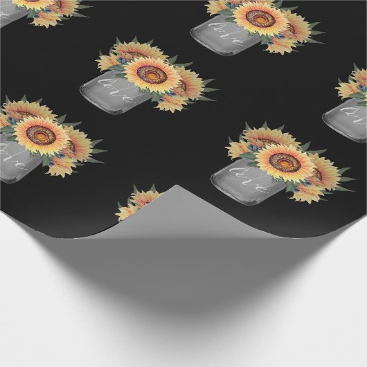 Country Rustieke Mason Jar Zonnebloem Bruiloft Cadeaupapier (Hoek)