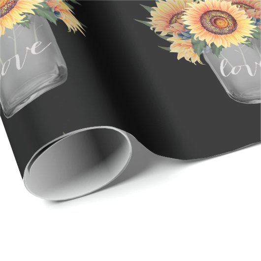 Country Rustieke Mason Jar Zonnebloem Bruiloft Cadeaupapier (Rol Hoek)