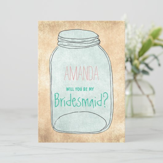 Country rustieke metselaar pot Wil je mijn bruidsm Kaart (Staand voorkant)