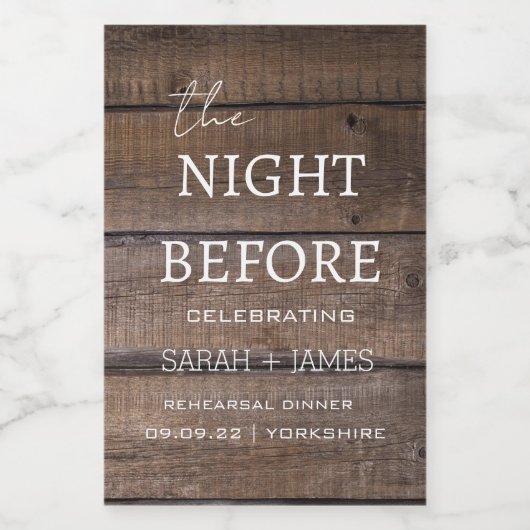 Country Rustieke repetitie diner de avond ervoor Wijn Etiket (Enkel label)