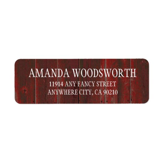 Country Rustieke Rode Schuur Houten Bruiloft Label (Voorkant)