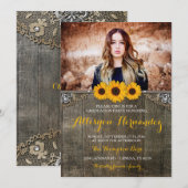 Country Rustieke Zonnebloem Afstuderen Foto uitnod Kaart (Voorkant / Achterkant)