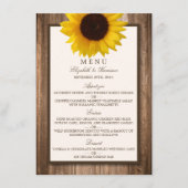 Country Rustieke Zonnebloem & Bruin Hout Bruiloft  Menu (Voorkant)