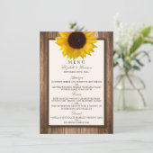 Country Rustieke Zonnebloem & Bruin Hout Bruiloft Menu (Staand voorkant)