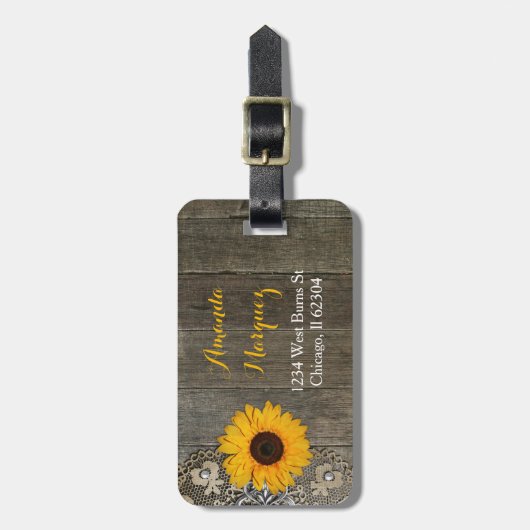 Country Rustieke Zonnebloem en Kant Bagagelabel (Voorkant verticaal)