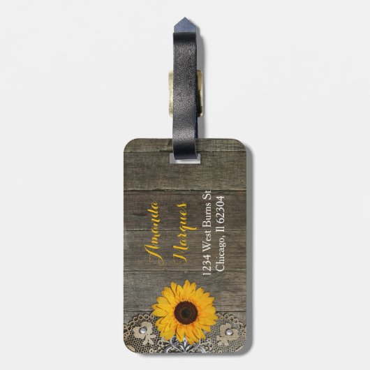 Country Rustieke Zonnebloem en Kant Bagagelabel (Achterkant verticaal)