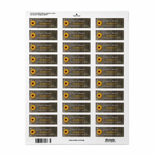Country Rustieke Zonnebloem Kant Burlap Bruiloft L Etiket (Full Sheet)