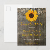 Country Rustieke Zonnebloem Kant Save Date Briefka Aankondigingskaart (Voorkant / Achterkant)