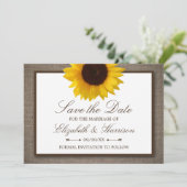 Country rustieke zonnebloem op jute save the date (Staand voorkant)