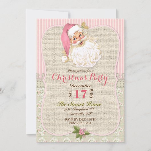 Country  Santa Claus Roze Burlap Kant Kaart (Voorkant)