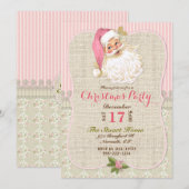 Country  Santa Claus Roze Burlap Kant Kaart (Voorkant / Achterkant)