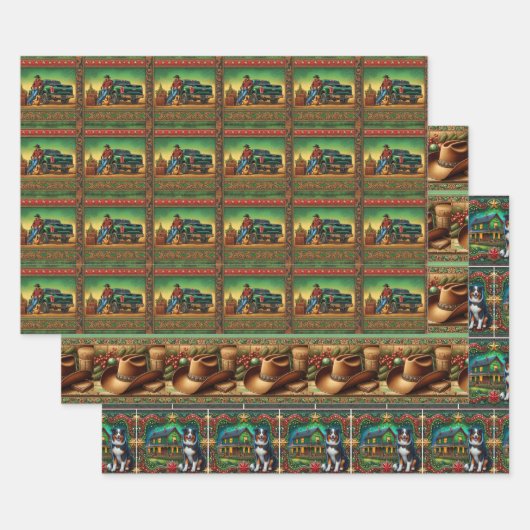 Country Singer Cowboy Pet Australian Shepherd Dog Inpakpapier Vel (Set)