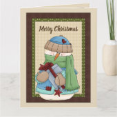 Country sneeuwman bericht kerstkaart toevoegen bedankkaart (Voorkant)