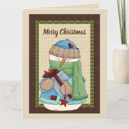 Country sneeuwman bericht kerstkaart toevoegen bedankkaart