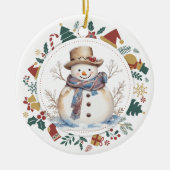 Country Sneeuwman Ingelijste met Kerst Afbeeldinge Keramisch Ornament (Voorkant)