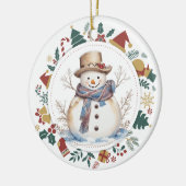 Country Sneeuwman Ingelijste met Kerst Afbeeldinge Keramisch Ornament (Links)
