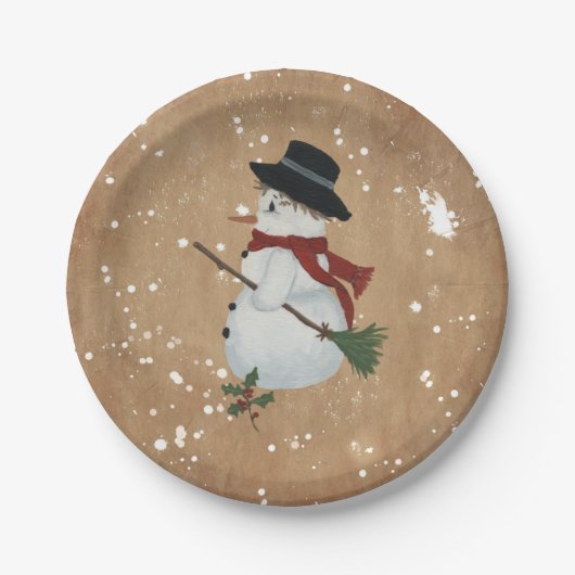Country Snowman Papier Borden Papieren Bordje (Voorkant)