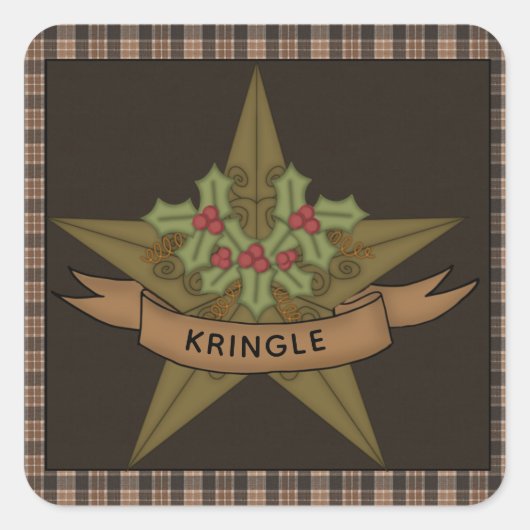 Country Star & Berries Gepersonaliseerde Kerst Vierkante Sticker (Voorkant)