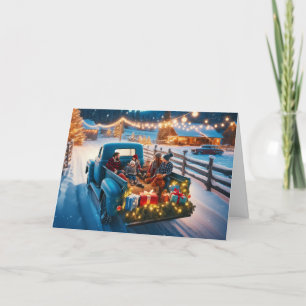 Country-stijl hayride kerst wenskaarten. feestdagen kaart