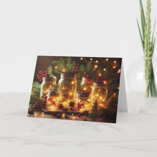 Country-stijl metselaars potten kerst wenskaarten. feestdagen kaart (Voorkant)