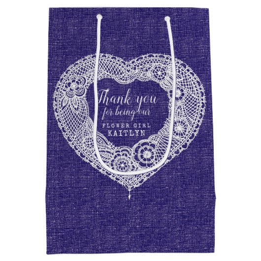 Country stof en kant effect bruiloft gunst tas medium cadeauzakje (Achterkant)