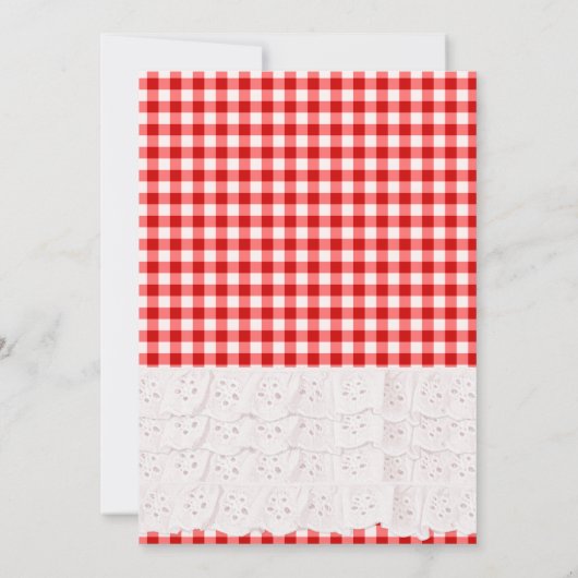 Country Strawberry Red Gingham Ruffle Uitnodiging (Achterkant)