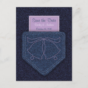 Country Style Denim Blauw en Paarse Save the Date Aankondigingskaart