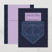 Country Style Denim Blauw en Paarse Save the Date Aankondigingskaart (Voorkant / Achterkant)
