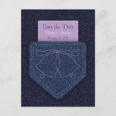 Country Style Denim Blauw en Paarse Save the Date Aankondigingskaart (Voorkant)