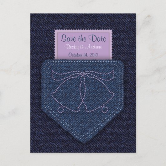 Country Style Denim Blauw en Paarse Save the Date Aankondigingskaart (Voorkant)